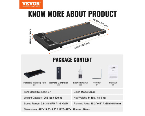 Бігова доріжка електрична VEVOR С7, чорна