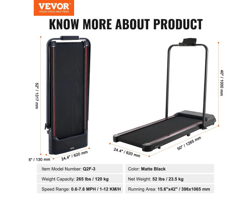 Бігова доріжка електрична VEVOR Q2F-3, чорна