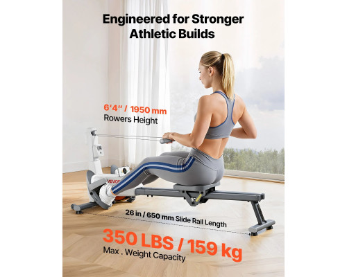 Веслувальний тренажер магнітний VEVOR сіро-білий