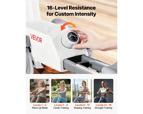 Веслувальний тренажер магнітний VEVOR сіро-білий