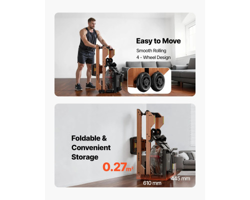 Веслувальний тренажер водний VEVOR, коричневий