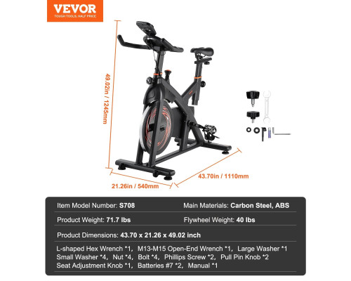 Велотренажер магнітний VEVOR С708, чорно-червоний