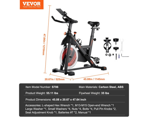 Велотренажер магнітний VEVOR S706, чорно-червоний