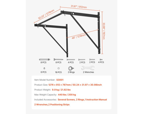 Турнік для підтягування VEVOR 200 кг, чорний