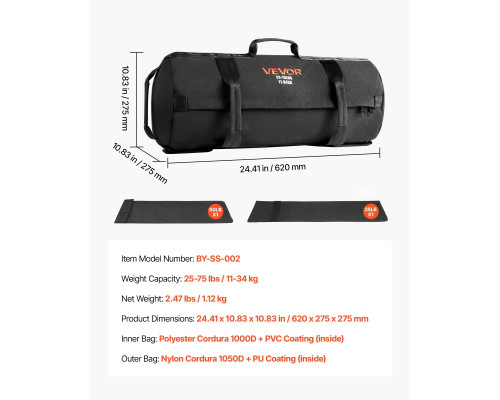 Тренувальна сумка VEVOR 11-34 кг, чорна