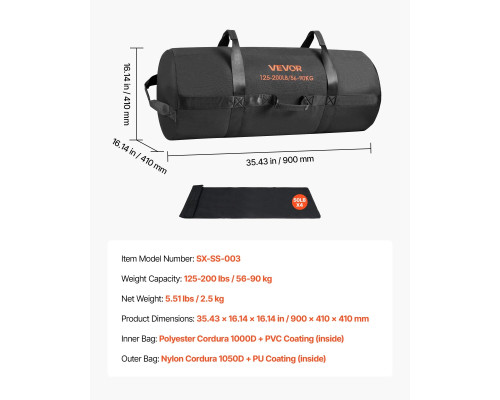 Тренувальна сумка VEVOR 56-90 кг, чорна