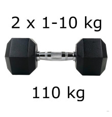 Гантелі UnderFit прогумовані Hex 2 х 1-10 кг (110 кг)