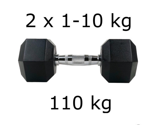 Гантелі UnderFit прогумовані Hex 2 х 1-10 кг (110 кг)