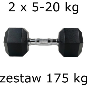 Гантелі UnderFit прогумовані Hex 2 х 5-20 кг (175 кг)