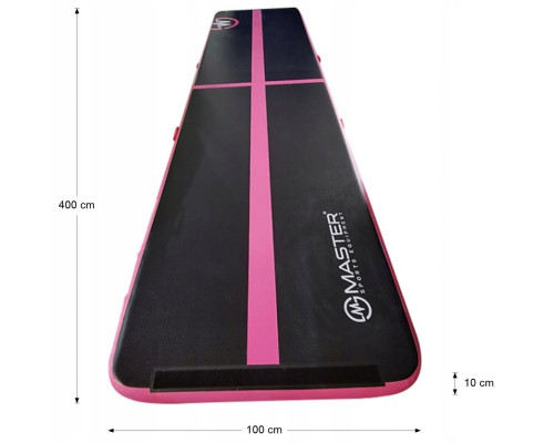 Мат гімнастичний надувний MASTER, 400 x 100 x 10 см, чорно-рожевий