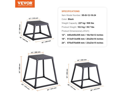 Пліометричний бокс VEVOR 30,5 - 45,8 см - 60,9 см, чорний