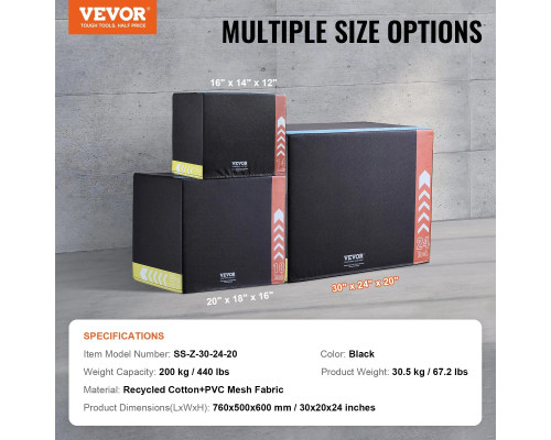 Пліометричний бокс VEVOR 30/24/20 дюймів, різнокольоровий