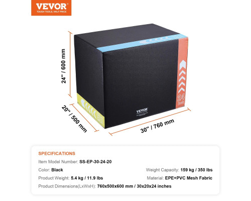 Пліометричний бокс VEVOR 30/24/20 дюймів, різнокольоровий