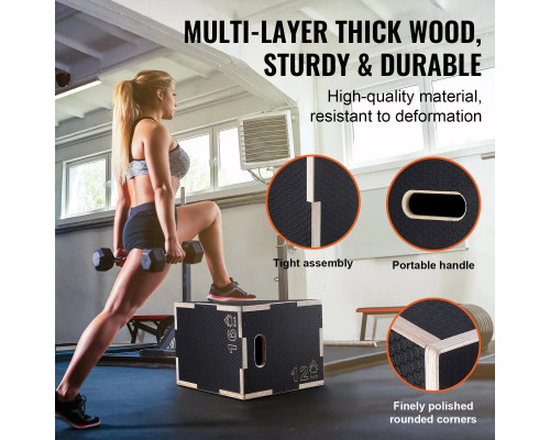 Пліометричний бокс VEVOR 16/14/12 дюймів, чорний