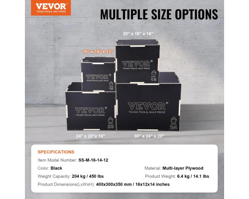 Пліометричний бокс VEVOR 16/14/12 дюймів, чорний