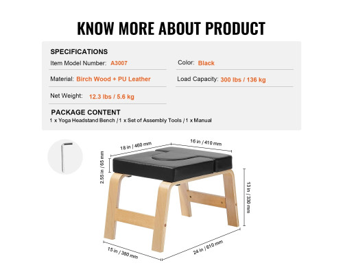 Лавка для йоги VEVOR А3007, чорно-бежевий