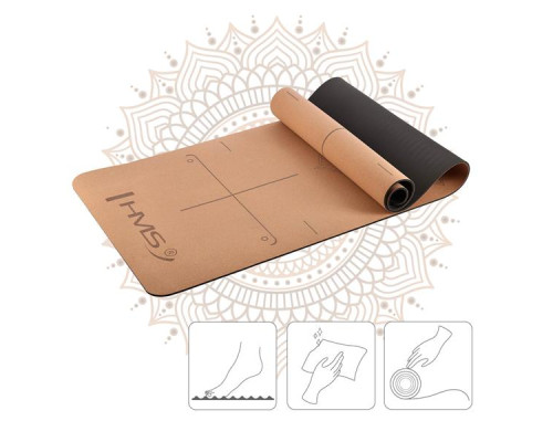 Килимок для йоги HMS YM10 з блоком KJ02 та ременем SJ02, коричневий