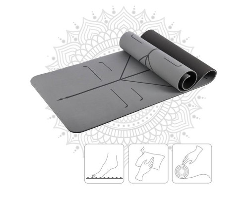Килимок для йоги HMS YM10 з блоком KJ02 та ременем SJ02, сірий