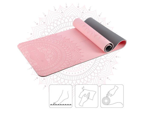 Килимок для йоги HMS YM10 з блоком KJ02 та ременем SJ02, рожевий