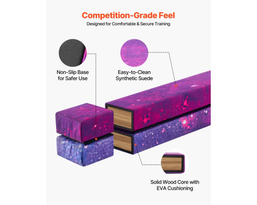 Дитяча гімнастична балка VEVOR MD-105 2,38 м, фіолетова