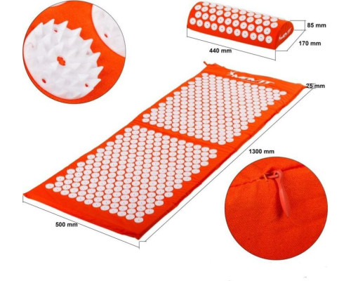 MXSTP Mata do akupresury z poduszką MOVIT 130 x 50 cm, pomarańczowa masująca MXSTP Mata do akupresury z poduszką MOVIT 130 x 50 cm, pomarańczowa masująca