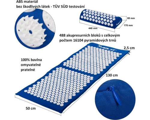 MXSTP Mata do akupresury z poduszką MOVIT 130 x 50 cm, ciemnoniebieska masująca MXSTP Mata do akupresury z poduszką MOVIT 130 x 50 cm, ciemnoniebieska masująca