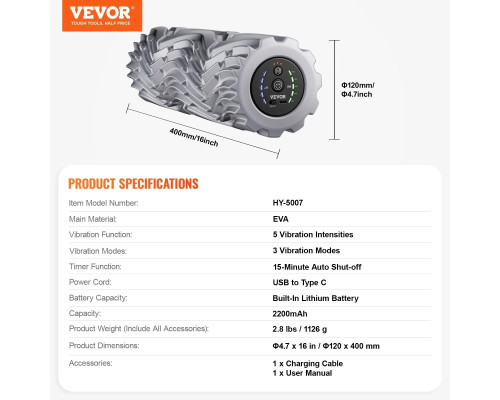 Масажний ролик VEVOR  HY-5007, сірий