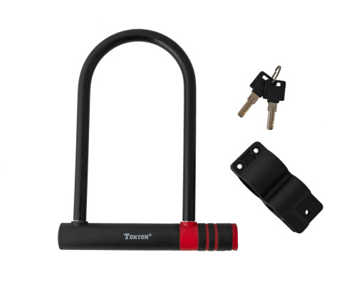 Велозамок U-LOCK на ключ TonyON TY30112x195x245мм + ручка,чорний Велозамок U-LOCK на ключ TonyON TY30112x195x245мм + ручка,чорний