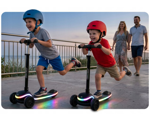 Дитячий самокат триколісний Ricokids Leddi чорний
