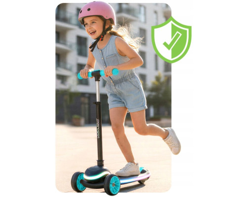 Дитячий самокат триколісний Ricokids Leddi чорно-бірюзовий