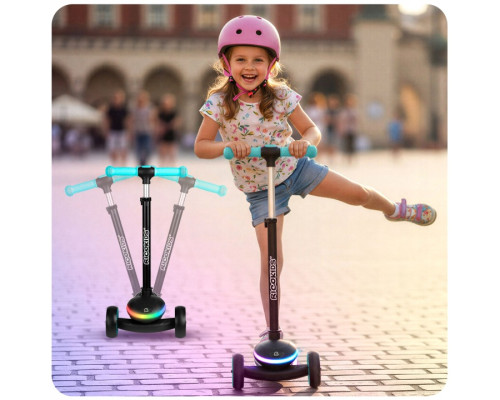 Дитячий самокат триколісний Ricokids Leddi чорно-бірюзовий