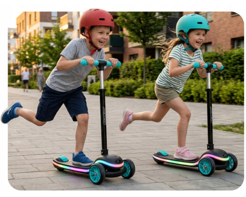 Дитячий самокат триколісний Ricokids Leddi чорно-бірюзовий