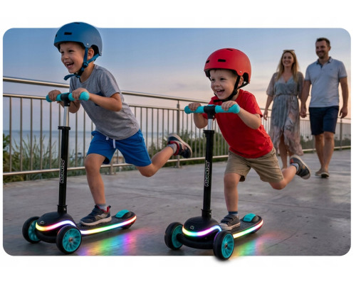 Дитячий самокат триколісний Ricokids Leddi чорно-бірюзовий