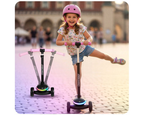 Дитячий самокат триколісний Ricokids Leddi чорно-рожевий
