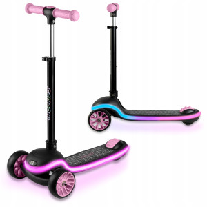 Дитячий самокат триколісний Ricokids Leddi чорно-рожевий