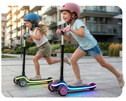 Дитячий самокат триколісний Ricokids Leddi чорно-рожевий