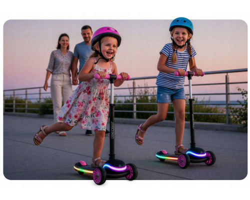 Дитячий самокат триколісний Ricokids Leddi чорно-рожевий