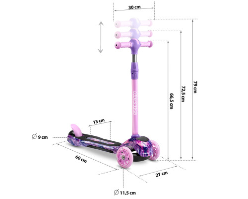 Дитячий самокат триколісний Ricokids Piko рожево-фіолетовий