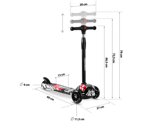 Самокат дитячий триколісний Ricokids Piko чорно-червоний
