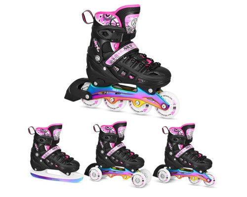 Роликові ковзани 4в1 NILS EXTREME NH10905 розмір S 31-34, чорно-рожеві