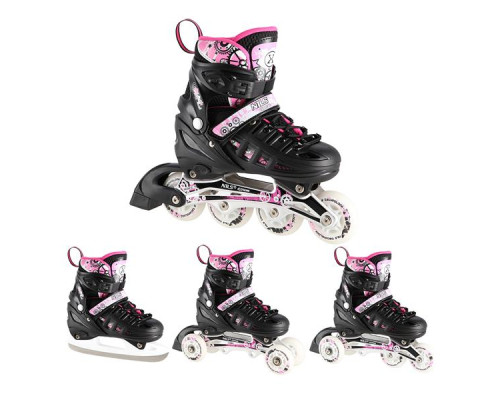 Роликові ковзани 4в1 NILS EXTREME NH10905 розмір L 39-42, чорно-рожеві