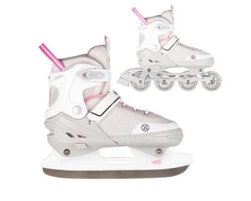 Роликові ковзани 2в1 NILS EXTREME NH18188 розмір M 34-38, сіро-рожеві