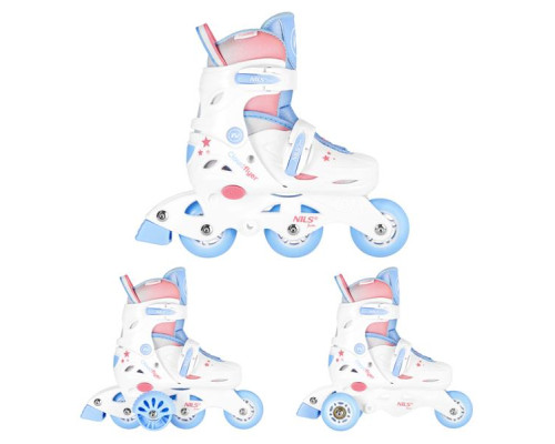 Роликові ковзани 3в1 NILS FUN NJ1190 розмір XS 26-29, біло-блакитні