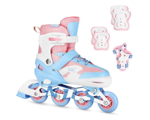 Роликові ковзани з комплектом захисту NILS EXTREME Moonbeam NA0189 розмір S 31-34, блакитно-рожеві