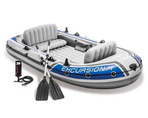 Човен надувний Intex Excursion 4 315 x 165 x 43 см, сіро-синій