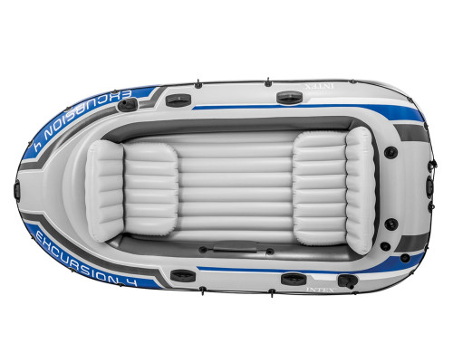 Човен надувний Intex Excursion 4 315 x 165 x 43 см, сіро-синій