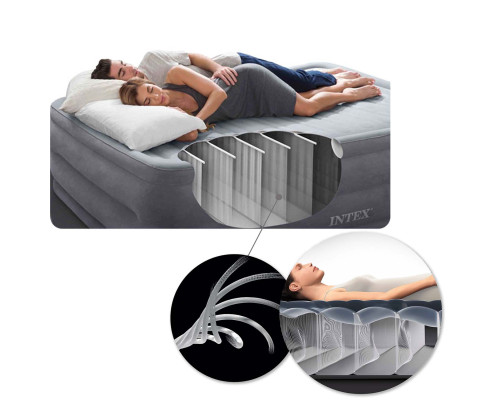 Матрац надувний Intex 67768ND з вбудованим електронасосом 191x137x33 см, сірий