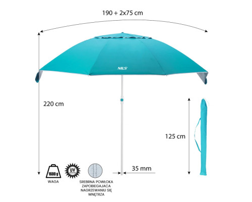Пляжна парасоля NC7822 XL 220 CM NILS голуба Пляжна парасоля NC7822 XL 220 CM NILS голуба