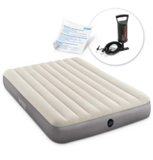 Матрац надувний Intex 64103 з насосом 203х152х25 см, сірий