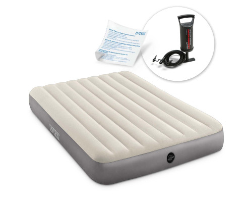 Матрац надувний Intex 64103 з насосом 203х152х25 см, сірий